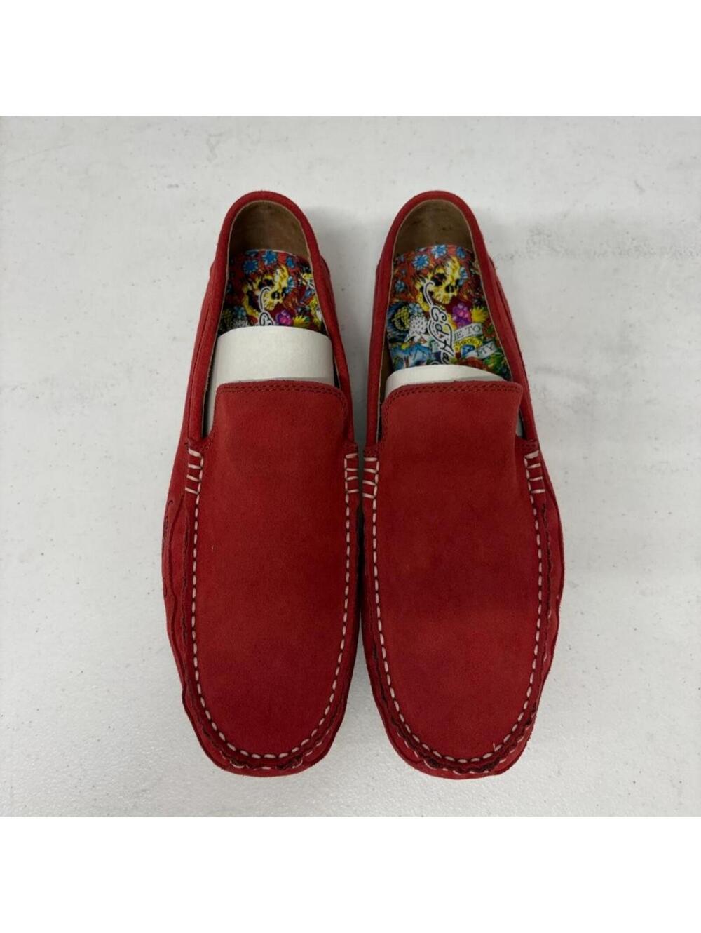 Ed Hardy Del Ray Mens Size 10 Red Suede Loafers Slip On Moccasins 10SDR105M Box